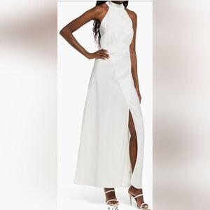 WAYF Cora Mock Neck Slit Front Maxi Dress NWT size Small White